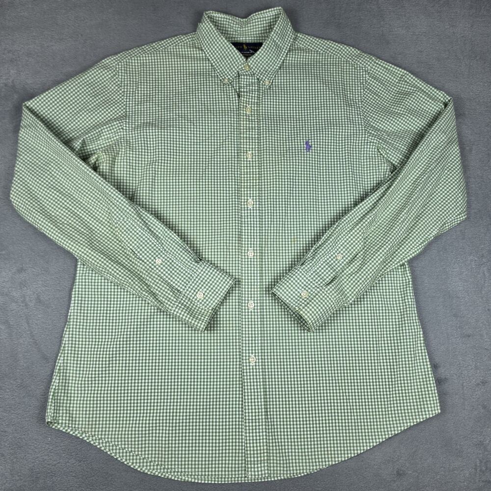 Polo Ralph Lauren Custom Fit Shirt Mens Large Green Gingham Button Down Cotton